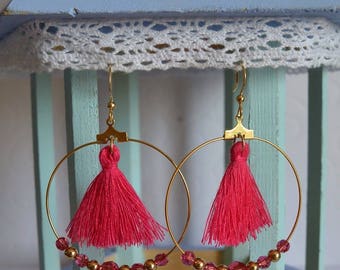 Pompom - Fuchsia Swarovski earrings