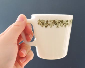 Vintage Pyrex coffee cups pattern Spring Blossom Green #1410/set of 4 Pyrex coffee cups/Spring Blossom Green #1410 Pyrex/vintage Pyrex mugs