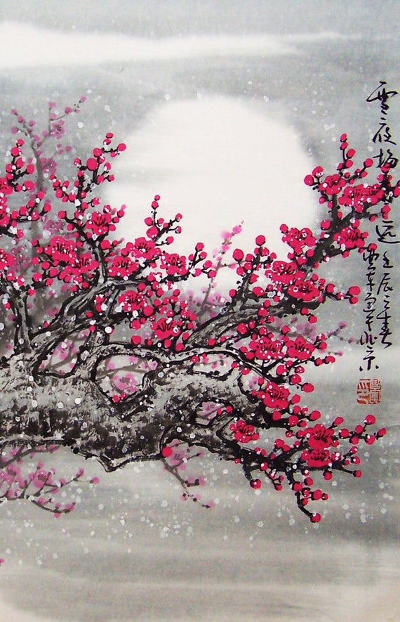 Traditional Japanese Artwork Print Cherry Blossom Tree with