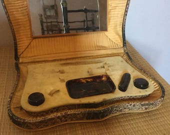 Crocodile/snakeskin covered board manicure vanity box.