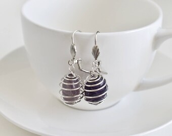 Sofia Green Resin And Enamel Pierced Earrings With Light Amethyst Crystal Stones