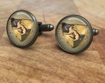 Harry Potter Cufflinks, Hufflepuff, hogwarts, slytherin, gryffindor, ravenclaw, harry potter gift