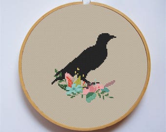 Raven cross stitch | Etsy