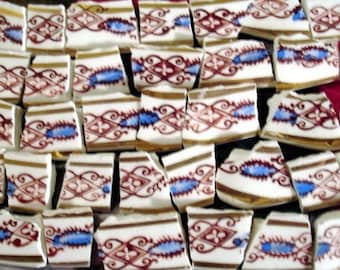 Mosaic Tiles - Supplies - Burnt Sienna - Blue Mosaic Pieces - Paisley Pieces - Broken Plate Pieces - Tessera - Vintage Mosaic Pieces