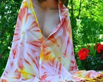 Hand Dyed Pink White Summer Shawl Wrap, Women's Gift Idea, Rayon Shawl, Eco -friendly, Natural, Abstract Flowers