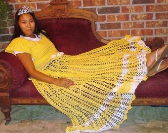 Charming Princess Dress Blanket - Crochet Pattern, PDF Pattern, Digital File, 2-in-1 pattern