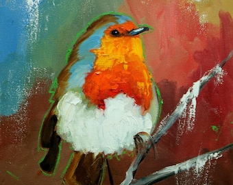 Bird painting 286 Robin 12x12 inch portrait original oil painting by Roz