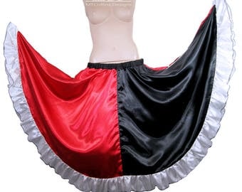 Harley Quinn Black Red Split Satin Ruffle Circle Skirt Adult Medium - MTCoffinz - Ready to Ship