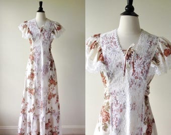 Flowers and Lace BOHO Maxi Dress | 1970s