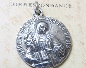 ON SALE St Angela / St Ursula Medal - Patrons of teachers, students, and disabled people - Antique Reproduction