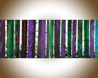 Abstract painting original artwork Birch tree painting on canvas large wall art by qiqigallery