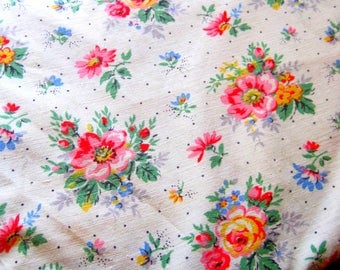 1950s French Vintage Fabric, Shabby Chic Fabric For Sewing - Patchwork, Quilting Fabric French Florals, Stunning 50s Florals, Dolls Clothes