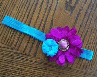 Purple and Teal Flower Baby Headband