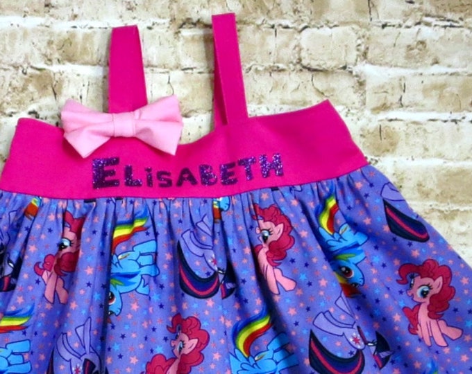 My Little Pony Birthday Dress - Toddler - Baby Girls - PERSONALIZED - Pom Pom Dresses - Purple - Rainbow Dash - Sizes 6 months to 8 years