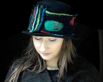 Boater felt hat Felted hat Felted wool Hat wool felt hat unique felt hat