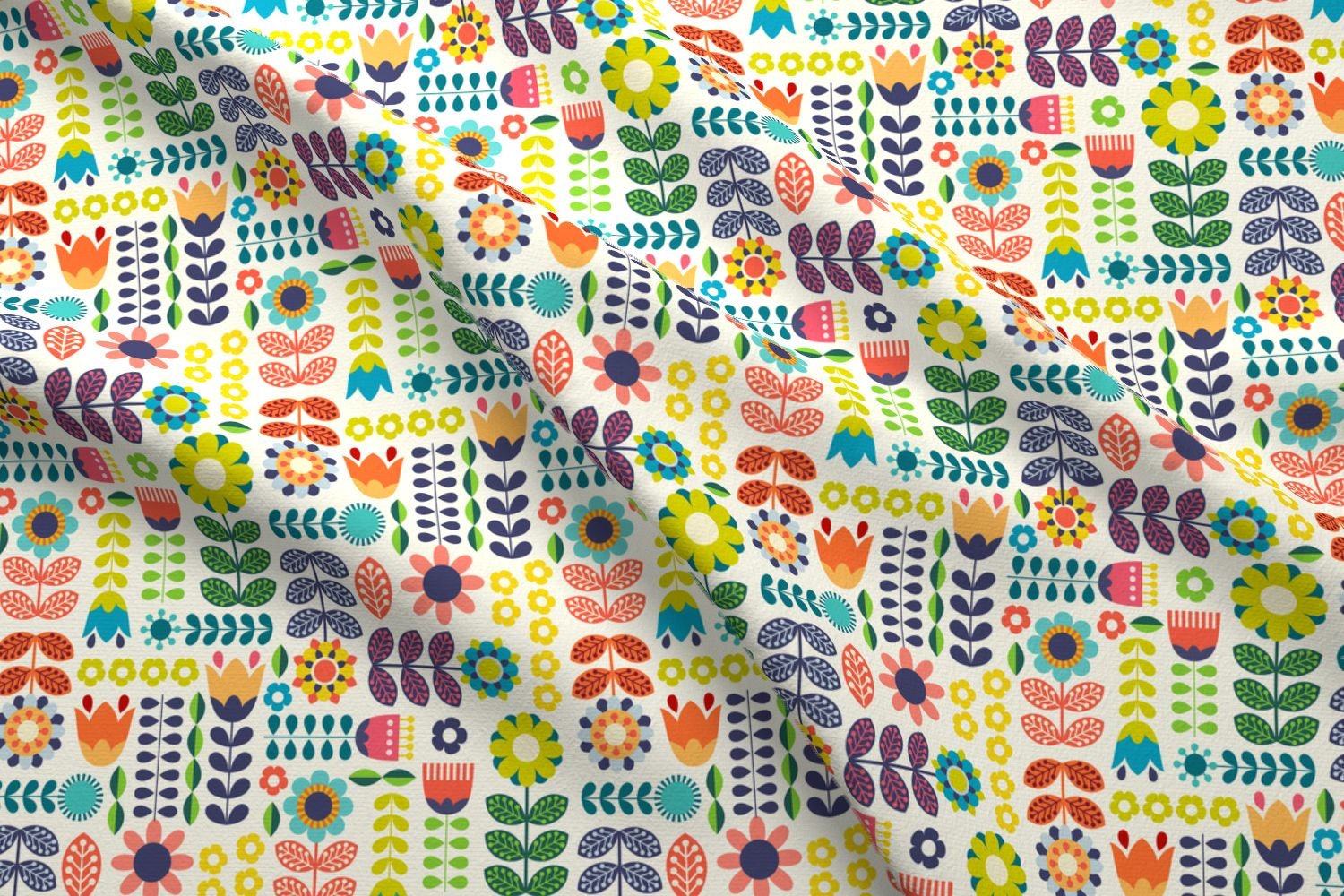 Folk Art Flowers Fabric Swedish Folk Art Colorful By Enariyoshi