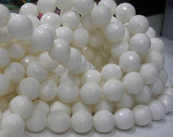 White Jade 12 Mm Disco Faceted Gemstone Beads 1 Strand G60