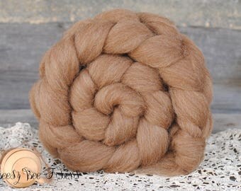 Undyed Natural Brown MANX LOAGHTAN Combed Top Wool Roving Spinning Felting fiber - 4 oz