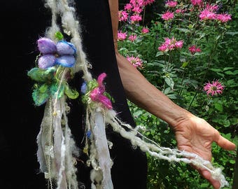 scarf lariat fantasy fiber art yarn braid garland scarf adornment - imaginary garden