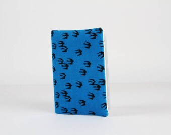 Fabric card holder - Tiny swallows on blue /Japanese fabric / black and white / birds