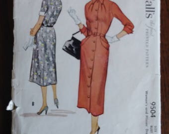 McCall's 9504 1950s Women's Slim Dress Pattern Size 20 Bust 38 POCKETS! 1953
