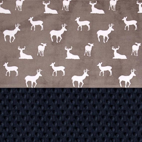 Deer Baby Blanket / Personalized Baby Blanket Boy, Navy Gray Kids Minky Blanket / Baby Gift / Baby Shower Gift / Receiving Blanket