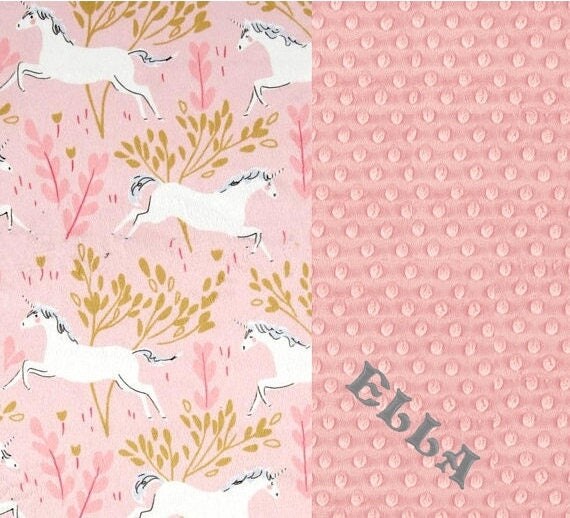 Minky Adult Blanket, Personalized Blanket - Pink White Unicorn Blush Pink Throw - Unicorn Blanket // Minky Throw Blanket /