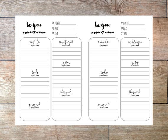 Pocket Size TN Printable Planner Inserts Be YOU Daily Undated