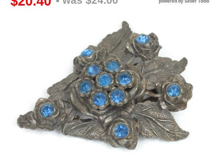 CIJ Sale Little Nemo Dress Clip Sapphire Blue Stones Floral Design Vintage