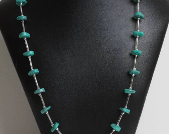 Faux Turquoise Nugget Necklace Silver Tone Southwestern Style 24 Inches Vintage