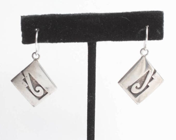 Sterling Southwestern Style Dangle Earrings Abstract Design Ear Wires Pierced Ears