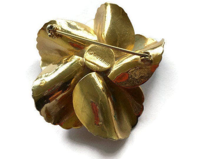 Ruffled Petal Floral Brooch Gold Tone Signed Giovanni Vintage