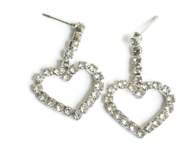 Open Heart Clear Crystal Dangle Earrings Posts Vintage