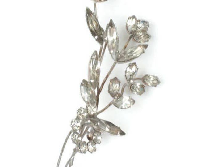 Long Rhinestone Floral Brooch Clear Rhinestone Chatons Navettes Marquise Stones Vintage