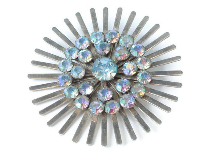 AB Rhinestone Brooch Large Starburst Design Vintage