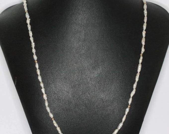 Freshwater Rice Pearl and 14K Gold Bead Necklace 31 Inches Vintage