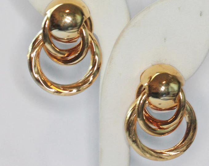 Gold Tone Chunky Earrings Dimensional Intertwined Circles Clip On Vintage