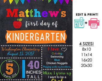 Orange editable printable First day of school poster | any grade DIY chalkboard Instant download sign Digital PDF 16x20 or 20x30 8x10