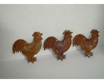 Rusty Metal Roosters/Set of 3/Craft Supplies*