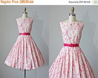 ON SALE 1950s Dress - Vintage 50s Dress - Pink on Pink Floral Print Cotton Full Skirt Sundress S M - Nevertheless Dress