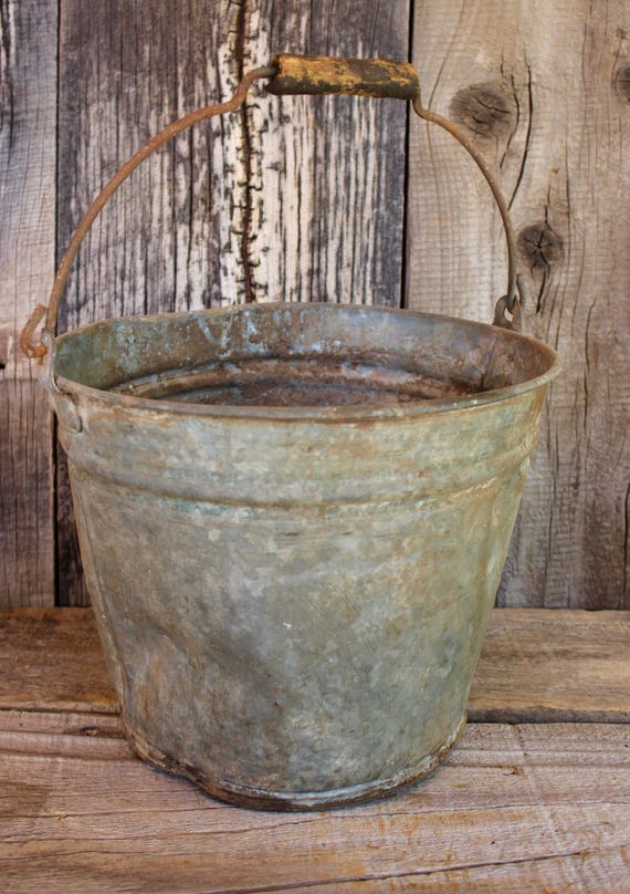 Rustic Metal Bucket Pail Shabby umbrella holder vintage