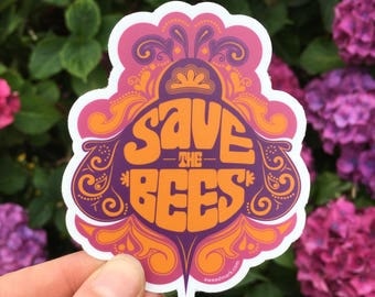 SAVE THE BEES Sticker : Bee Campaign, Honeybees, Bee Stickers, Honey Stickers, Bee Farm, Hippie Stickers, Trippy Stickers, Psychadelic