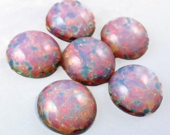Fire Opal Cabochon 6 pc 15mm Pink Vintage Glass Harlequin Stones S-98-P