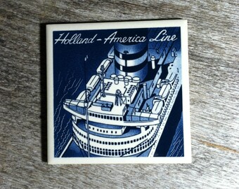 Vintage Holland America Line Delft Coaster Cruise Ship SS Nieuw Amsterdam / MCM Delft Cruise Ship Coaster
