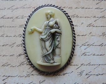 vintage cameo brooch classic grecian muse costume lapel pin goddess relief vintage jewelry