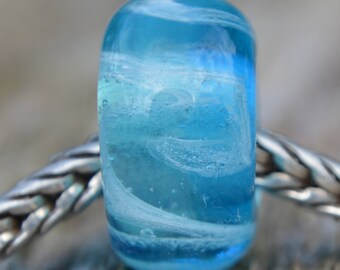 Turquoise Handmade Lampwork Glass European Charm Wave Bead - SRA - Fits all charm bracelets - silver core options