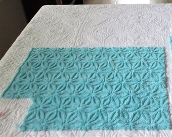 Aquamarine Fluffy Hofmann Daisy Vintage Chenille Bedspread Fabric