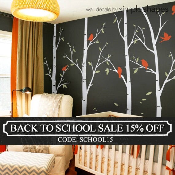 Thin Birch Tree Wall Decals Sticker Set