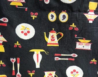 Vintage Kitchen Patterned Fabric, Retro Kitchen Fabric, 3 yards x nearly 36 inches across