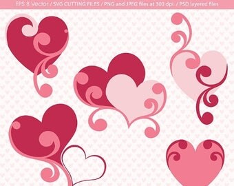 60% OFF SALE Swirly hearts cliparts, SVG cutting files, heart clipart template, heart die cut, Valentine Svg files, mothers day clipart, P23